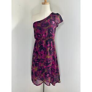 Floral pink purple one shoulder knee length flowy dress size M